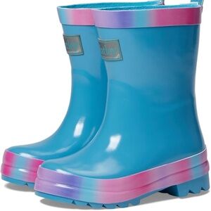 Hatley Girl's Fun Hearts Shiny Rain Boots Aqua and pink